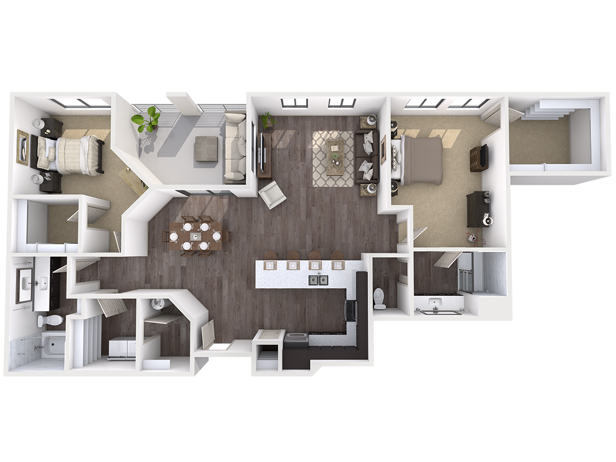 Floor plan for 2 beds, 2 baths, 1488 sqft